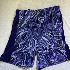 New $50 Under Armour Blue Wavy Print Poly Elastane Running Shorts Mens Size M